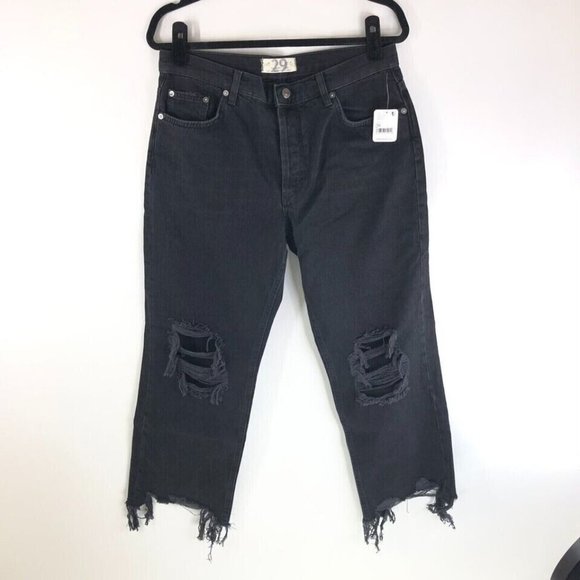 Free People We The Free Maggie Mid-Rise Straight-Leg Jeans Onyx Black size 31 - Picture 4 of 6